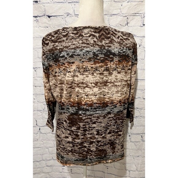 Coldwater Creek Brown Print V Neck Lined Cotton Blend Blouse Size 1X - Picture 4 of 7